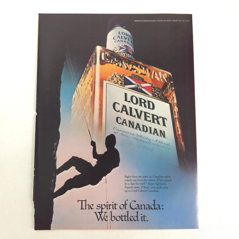 Lord Calvert Canadian 1980 Print Ad Rock Climbing Whisky Vintage Home Bar Decor